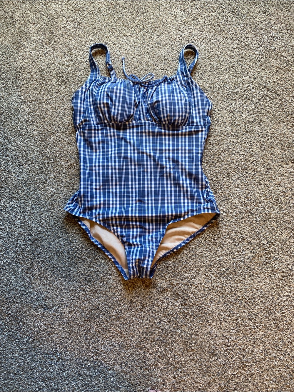 Kona Sol NWT Women’s Navy and White Plaid One-Piece Swimsuit Size Large